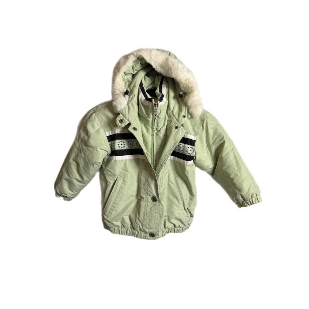 FERA KIDS Sage Green Hooded Ski Jacket Snowflake Embroidered Size 4